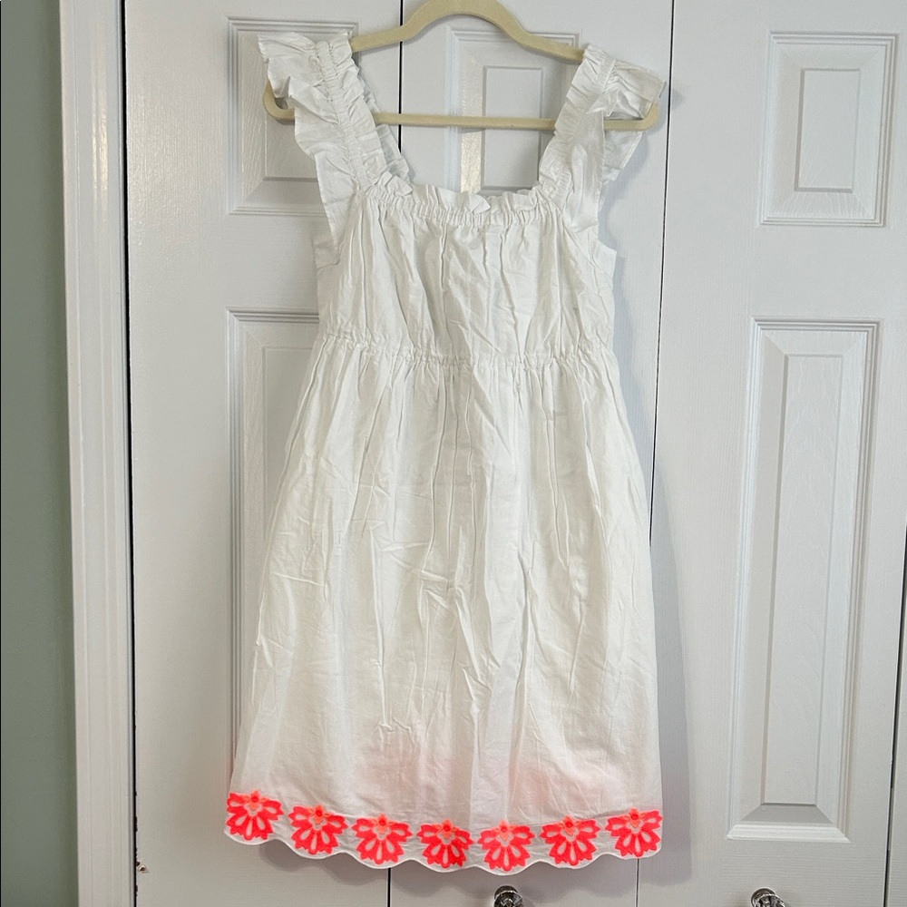 Women’s White Sundress with Neon Pink Floral Trim